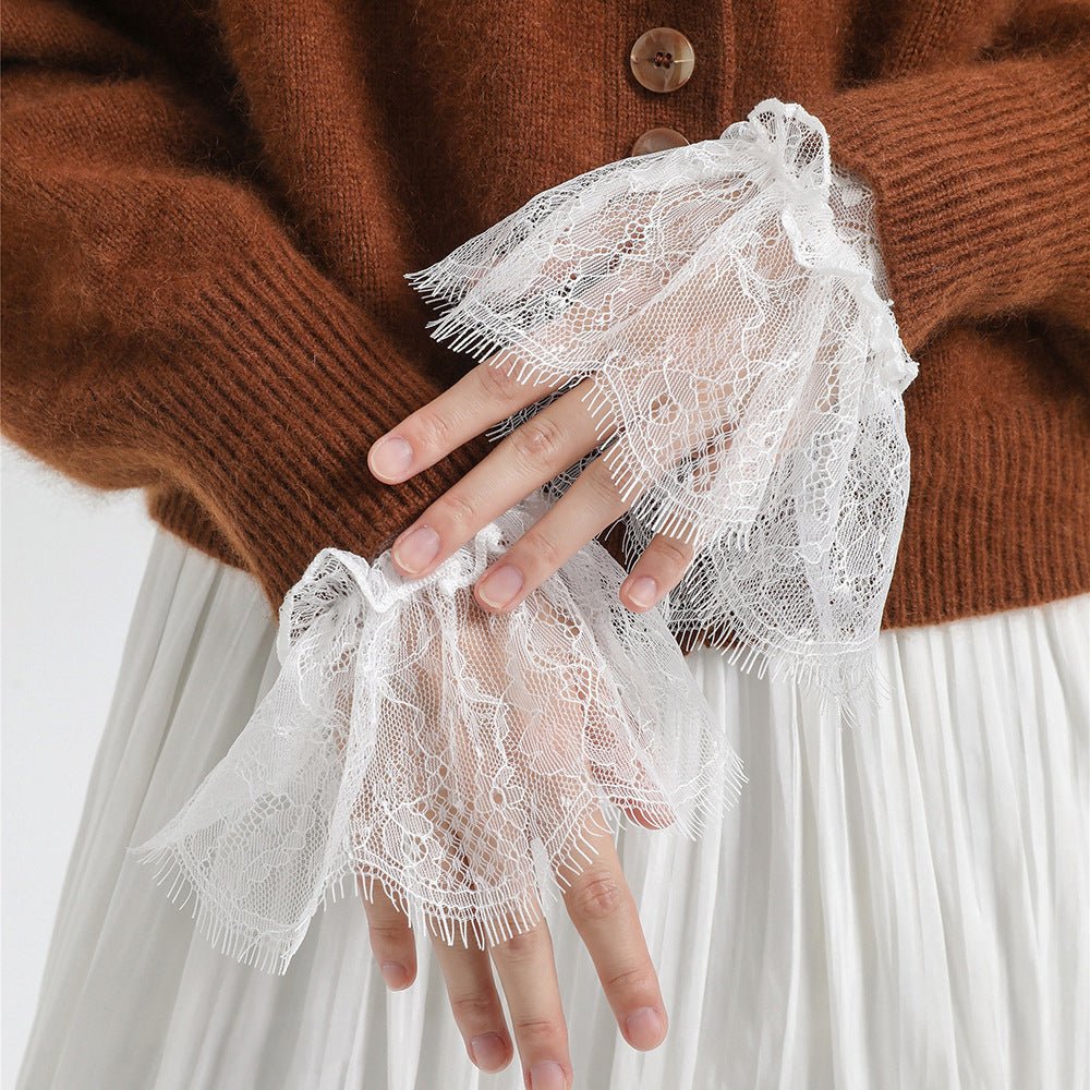 Pleated Lace Mesh Cuff Sleeves — Detachable Abaya Sleeve Accessories
