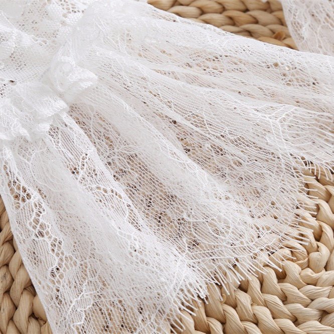 Floral lace detachable cuff sleeves with dramatic fringe embellishment