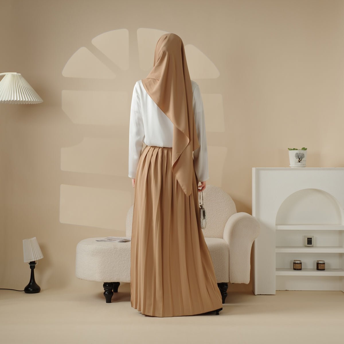 Pleated Overskirt, Wide - Cut Pants & Matching Hijab Set (MS025) - Mariam's Collection