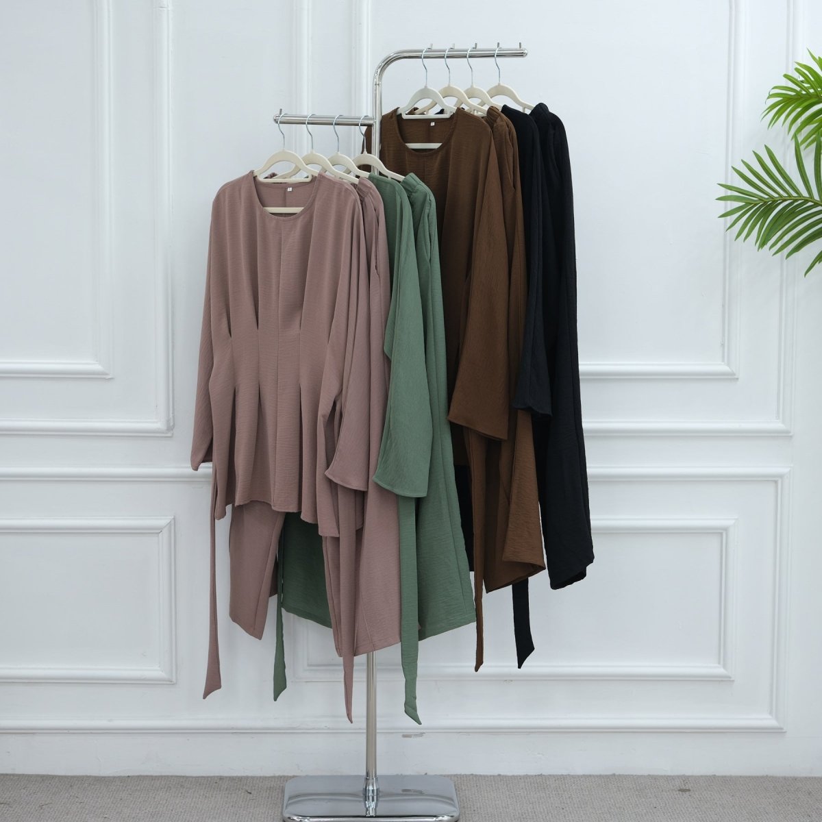 Pleated Peplum Top & Wide Leg Pants Set(MS185) - Mariam's Collection