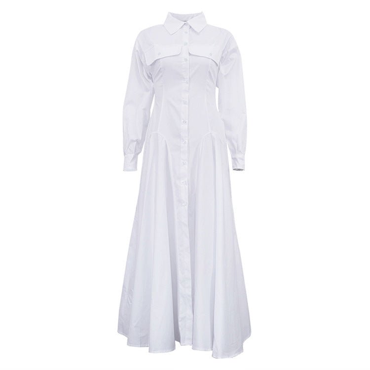 Pleated White Shirt Maxi Dress(MS548) - Mariam's Collection