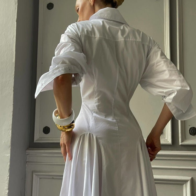 Pleated White Shirt Maxi Dress(MS548) - Mariam's Collection