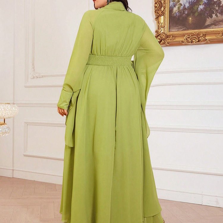 Plus Size Pleated Tie - Neck Maxi Dress(MS370) - Mariam's Collection