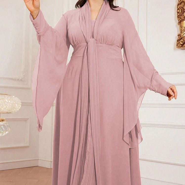 Plus Size Pleated Tie - Neck Maxi Dress(MS370) - Mariam's Collection