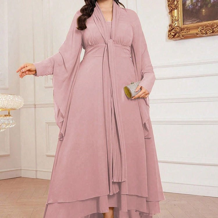 Plus Size Pleated Tie - Neck Maxi Dress(MS370) - Mariam's Collection