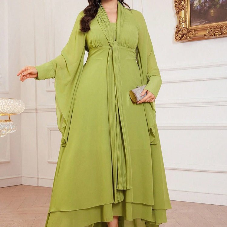 Plus Size Pleated Tie - Neck Maxi Dress(MS370) - Mariam's Collection