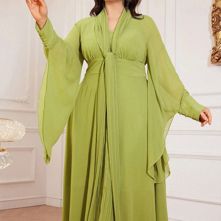 Plus Size Pleated Tie - Neck Maxi Dress(MS370) - Mariam's Collection