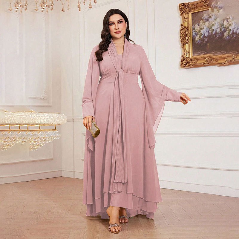 Plus Size Pleated Tie - Neck Maxi Dress(MS370) - Mariam's Collection