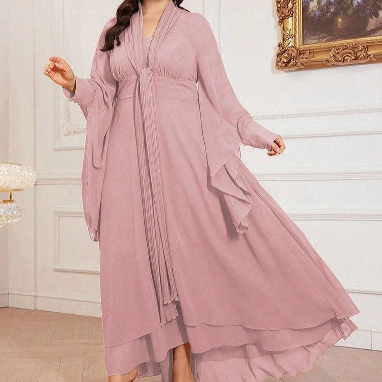 Plus Size Pleated Tie - Neck Maxi Dress(MS370) - Mariam's Collection