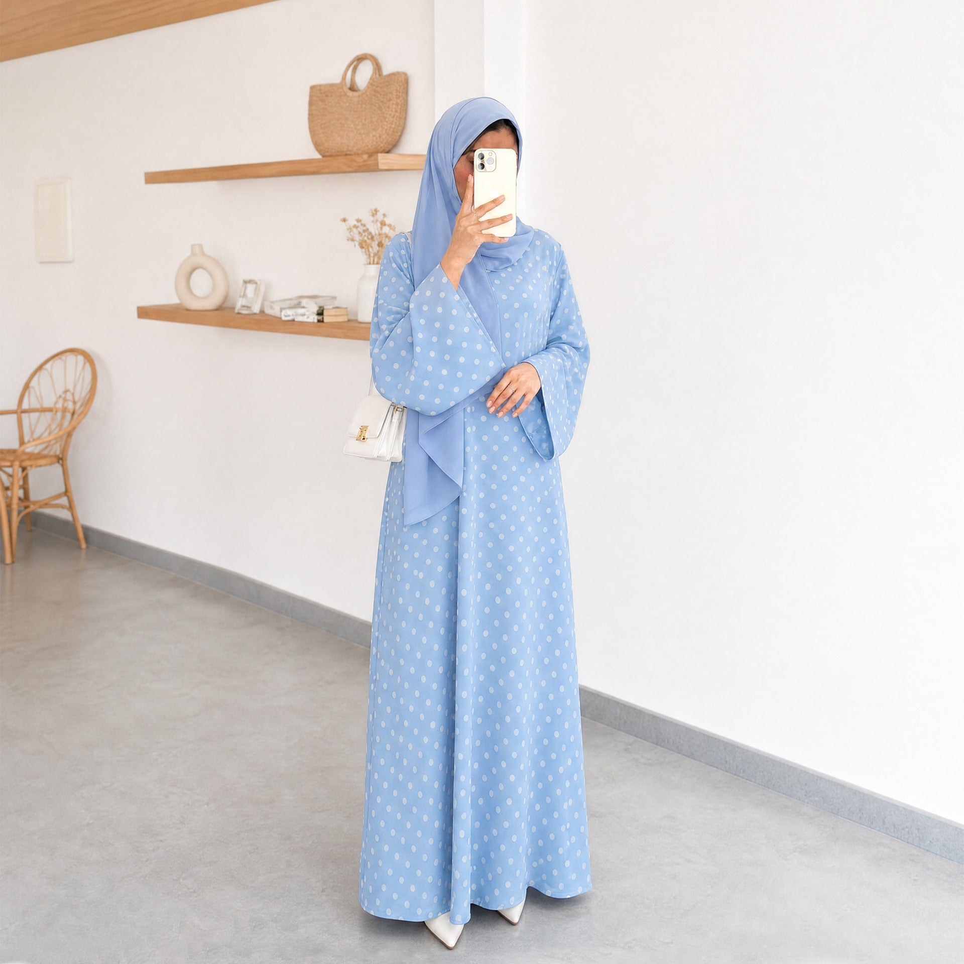 Polka Dot Flared Sleeve Abaya Maxi Dress(MA464) - Mariam's Collection