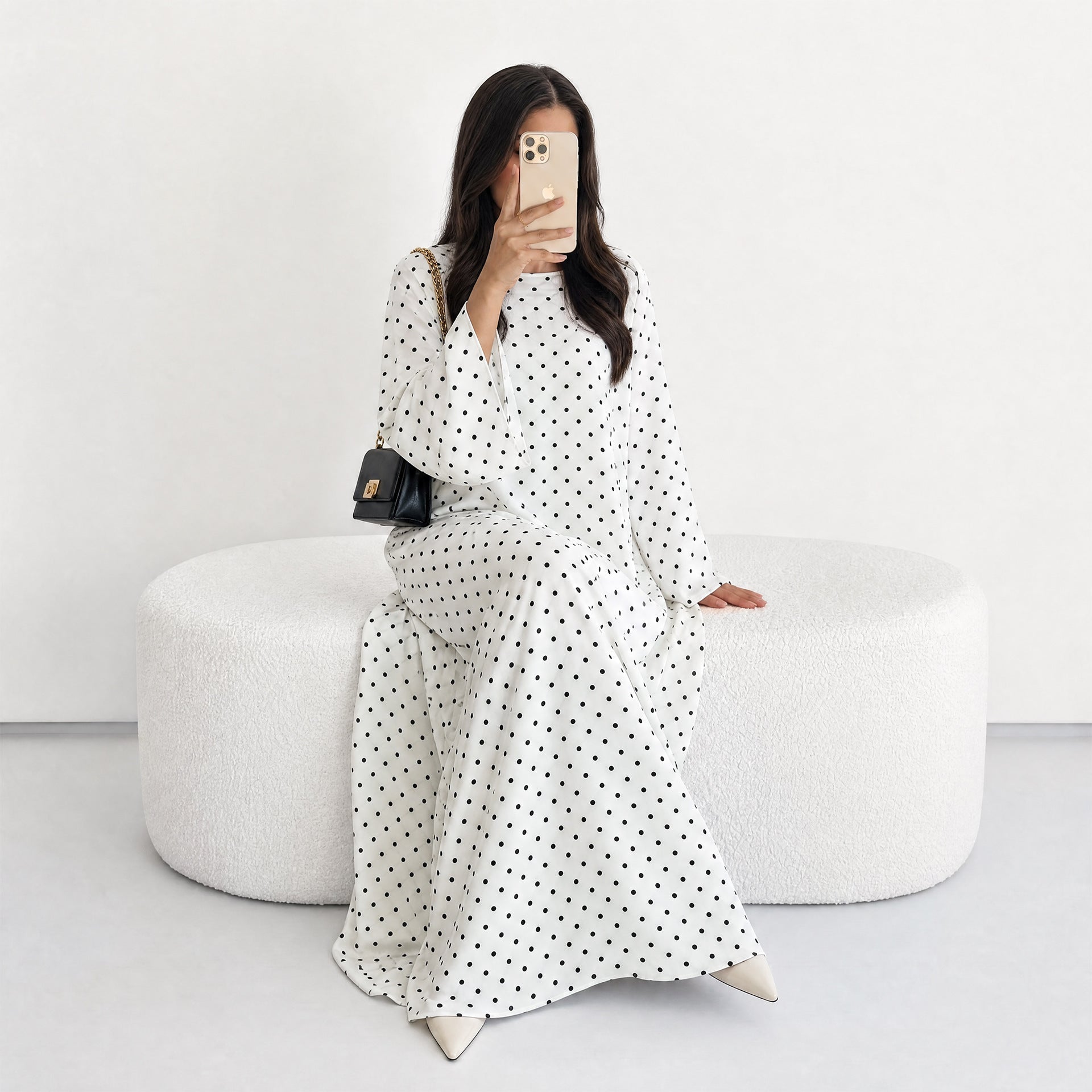 Polka Dot Flared Sleeve Abaya Maxi Dress(MA464) - Mariam's Collection