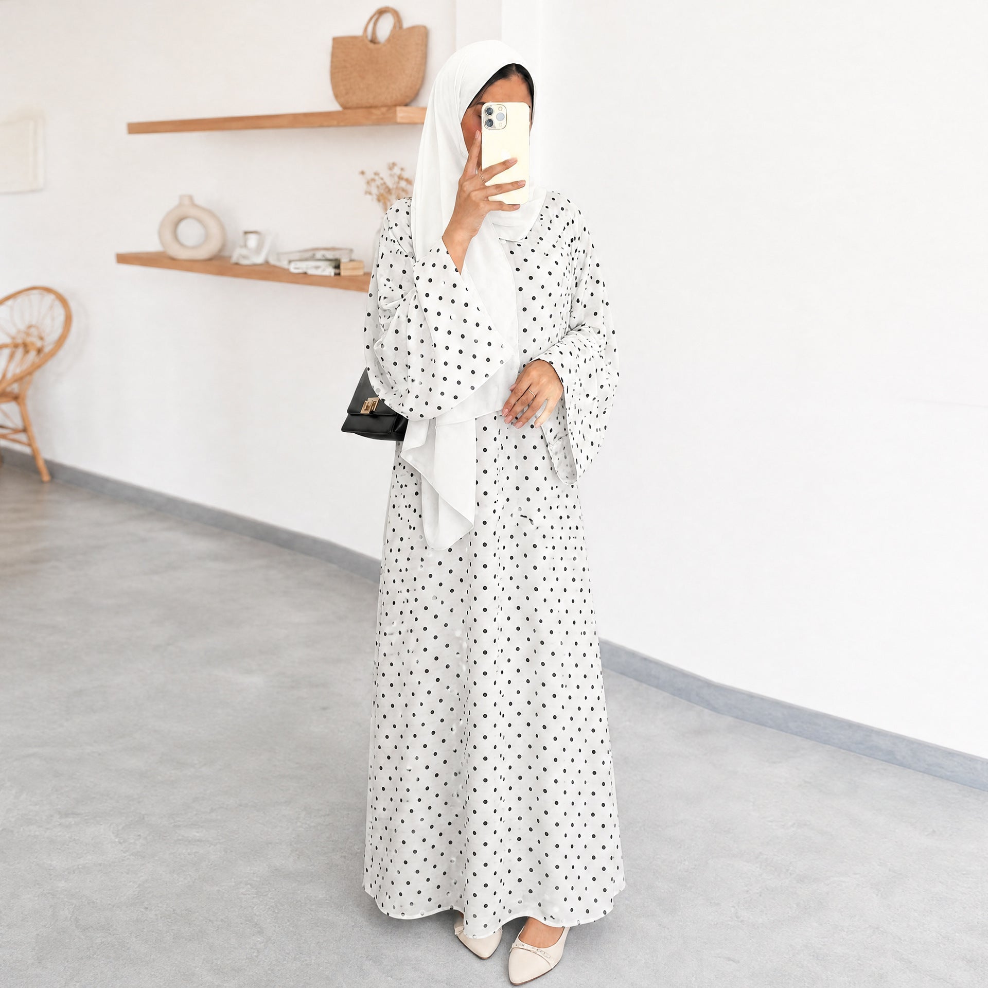 Polka Dot Flared Sleeve Abaya Maxi Dress(MA464) - Mariam's Collection