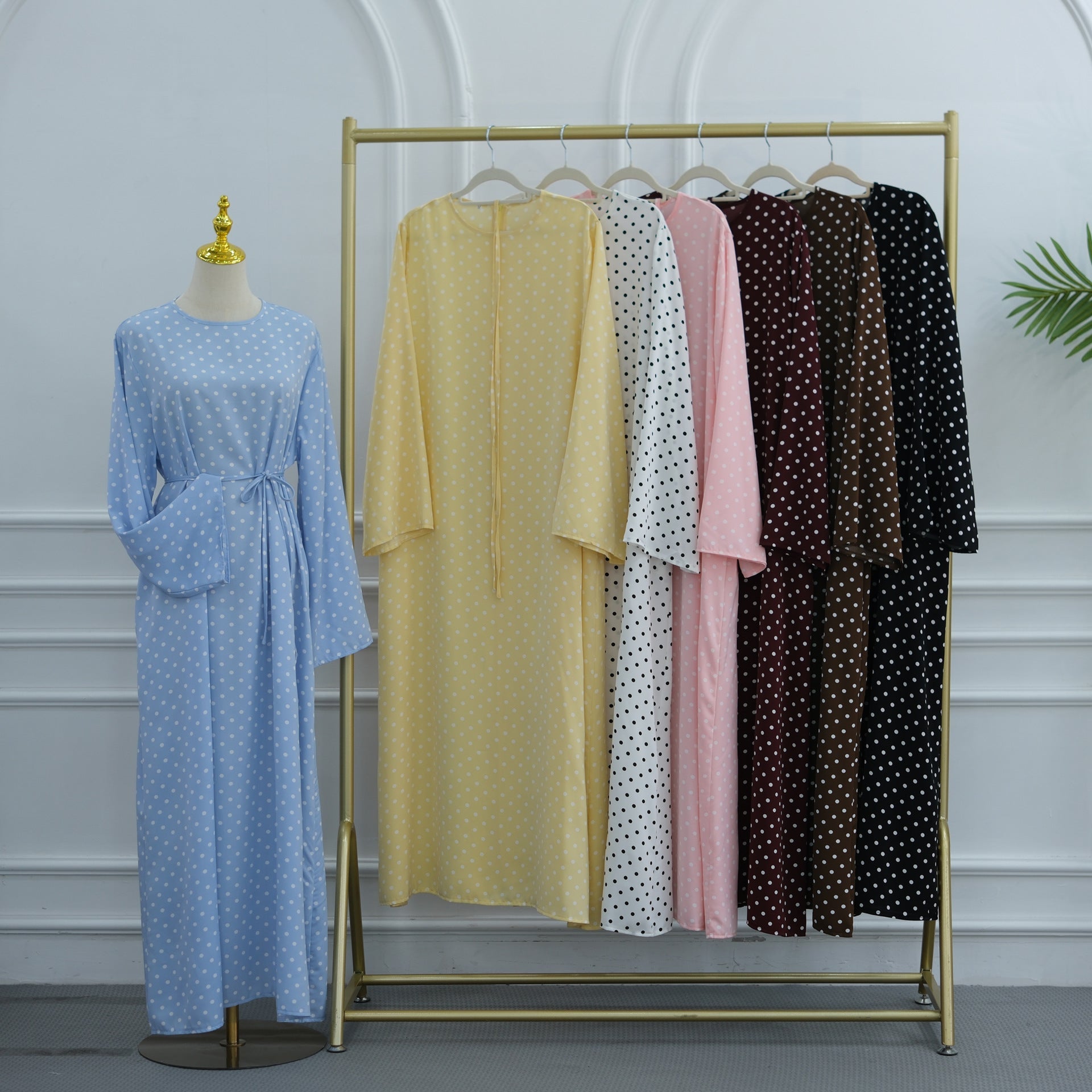 Polka Dot Flared Sleeve Abaya Maxi Dress(MA464) - Mariam's Collection