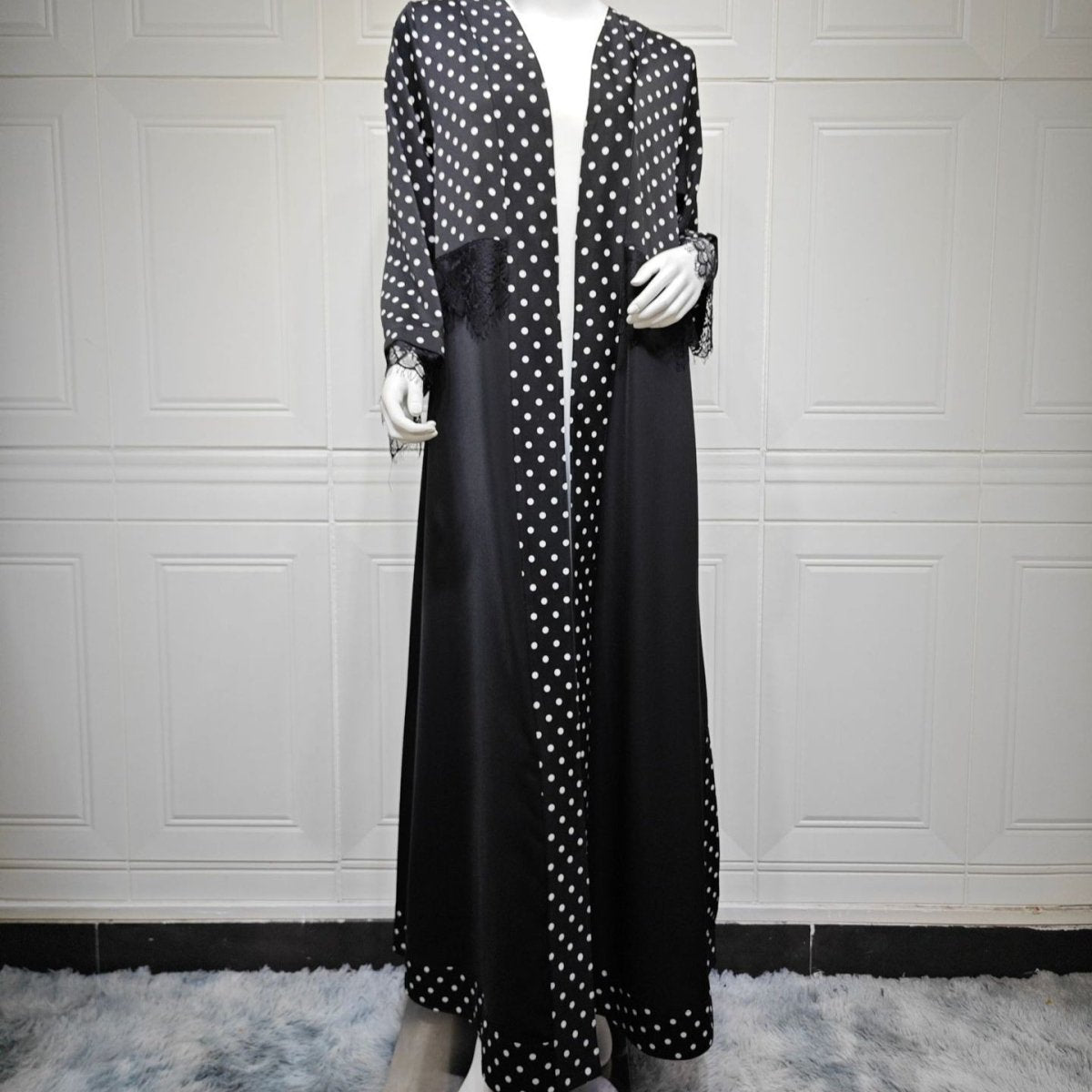 Polka Dot & Lace Panel Open Abay(MOA335) - Mariam's Collection