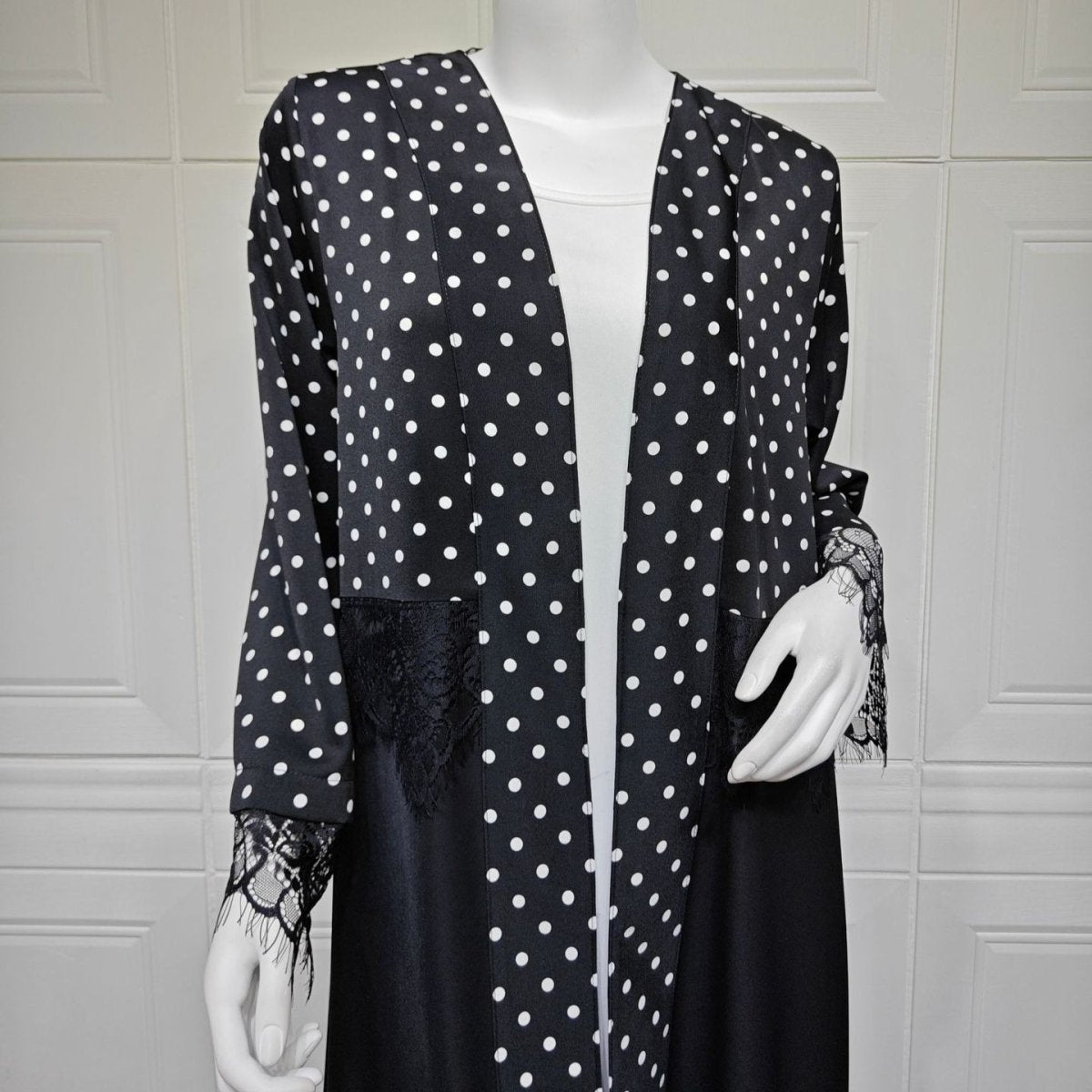 Polka Dot & Lace Panel Open Abay(MOA335) - Mariam's Collection