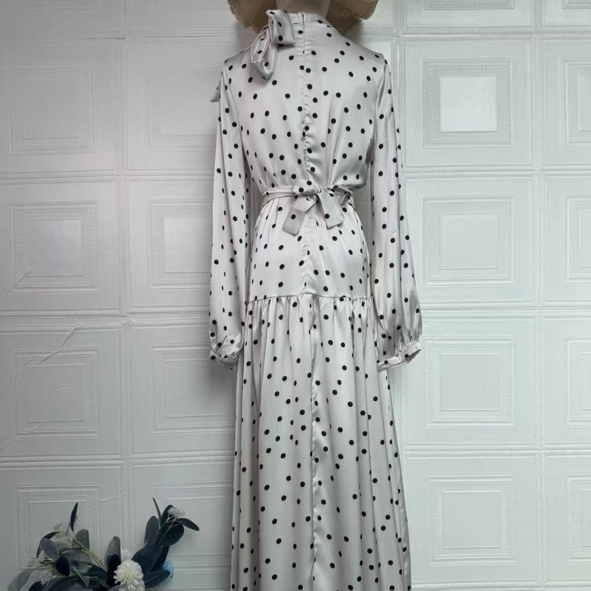 Polka Dot Satin Maxi Dress(MS449) - Mariam's Collection