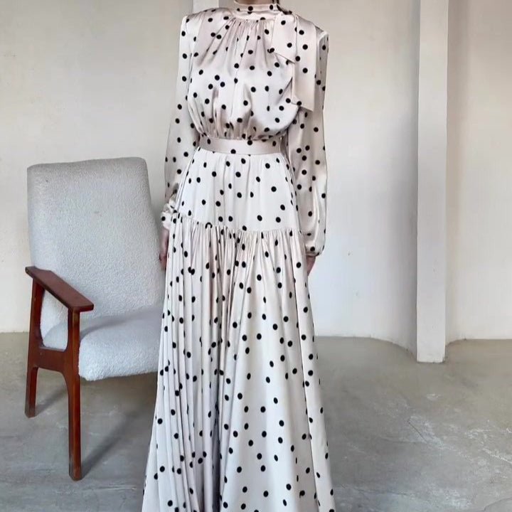 Polka Dot Satin Maxi Dress(MS449) - Mariam's Collection