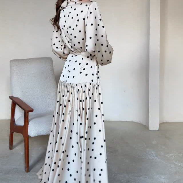 Polka Dot Satin Maxi Dress(MS449) - Mariam's Collection