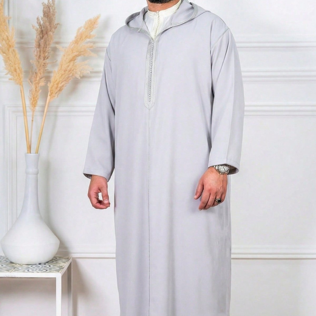 Premium Black Hooded Long Modest Muslim Robe Thobe for Men (MT029) - Mariam's Collection
