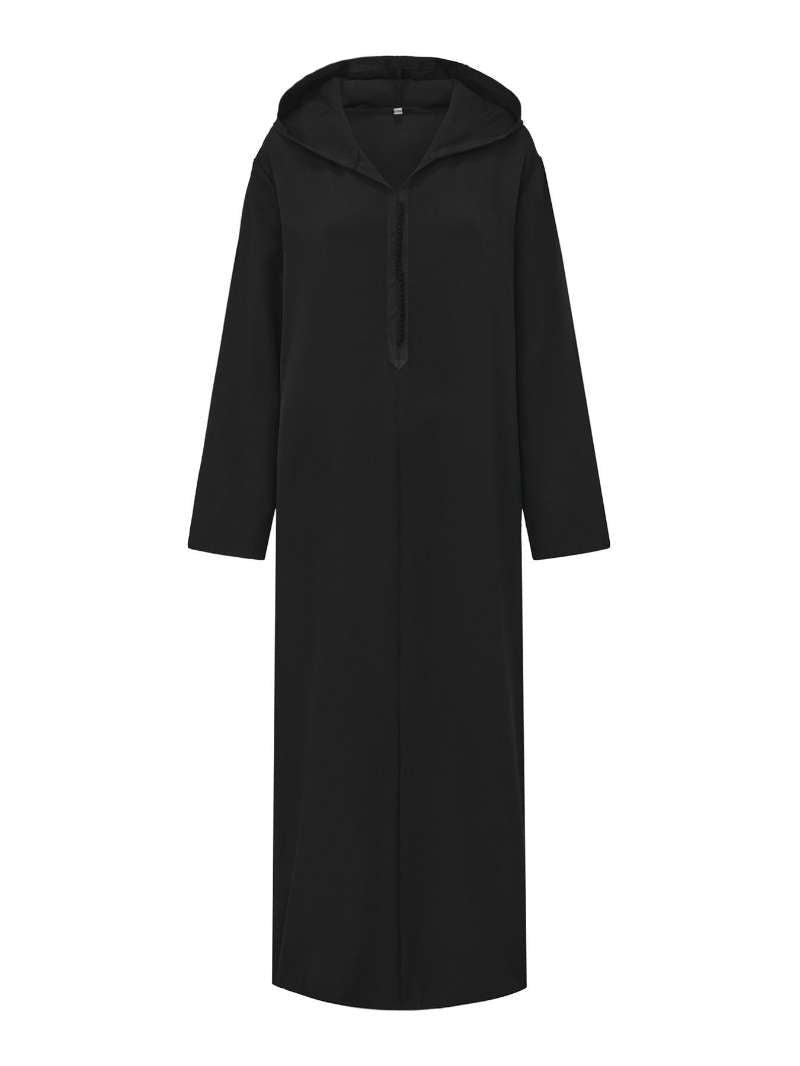 Premium Black Hooded Long Modest Muslim Robe Thobe for Men (MT029) - Mariam's Collection