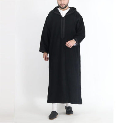 Premium black hooded men's thobe robe