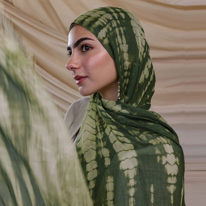 Premium Cotton Blend Ink Print Hijab | 180x80cm Artistic Long Scarf(MH149) - Mariam's Collection