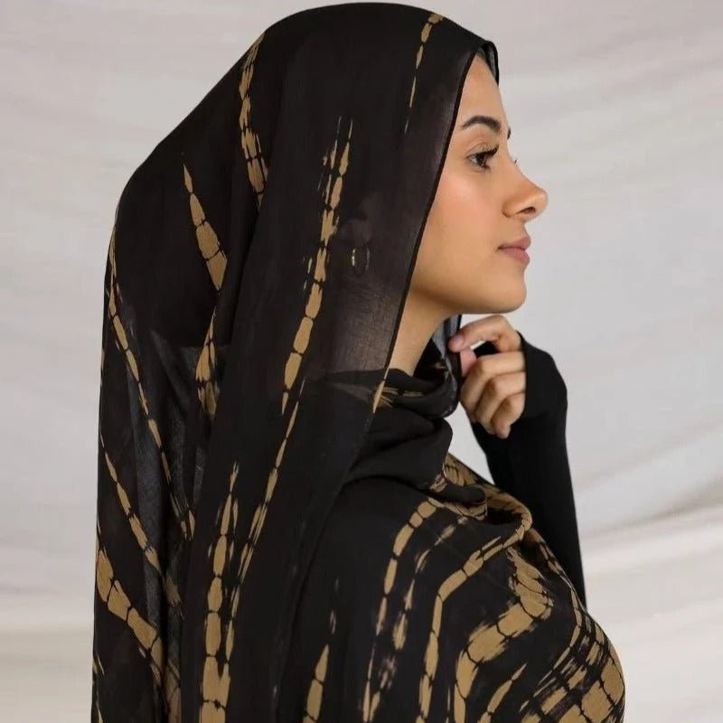 Premium Cotton Blend Ink Print Hijab | 180x80cm Artistic Long Scarf(MH149) - Mariam's Collection
