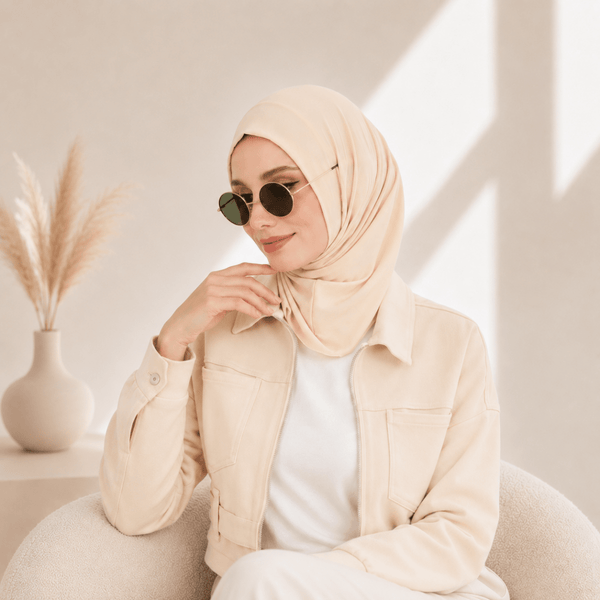 Side view showing tie strap design of the modal hijab undercap