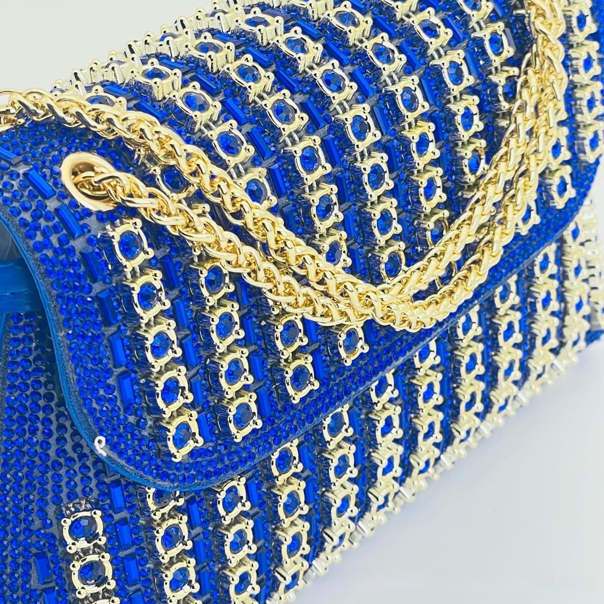Rhinestone evening clutch clasp closure close-up