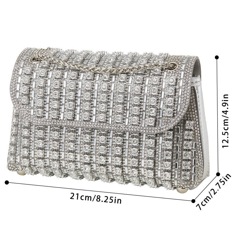 Silver crystal rhinestone clutch bag front view