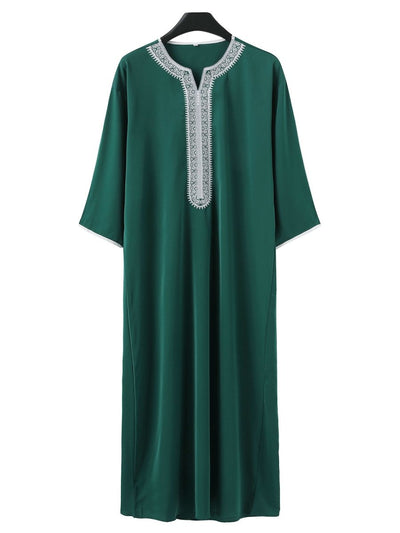 Premium embroidered V-neck men's thobe
