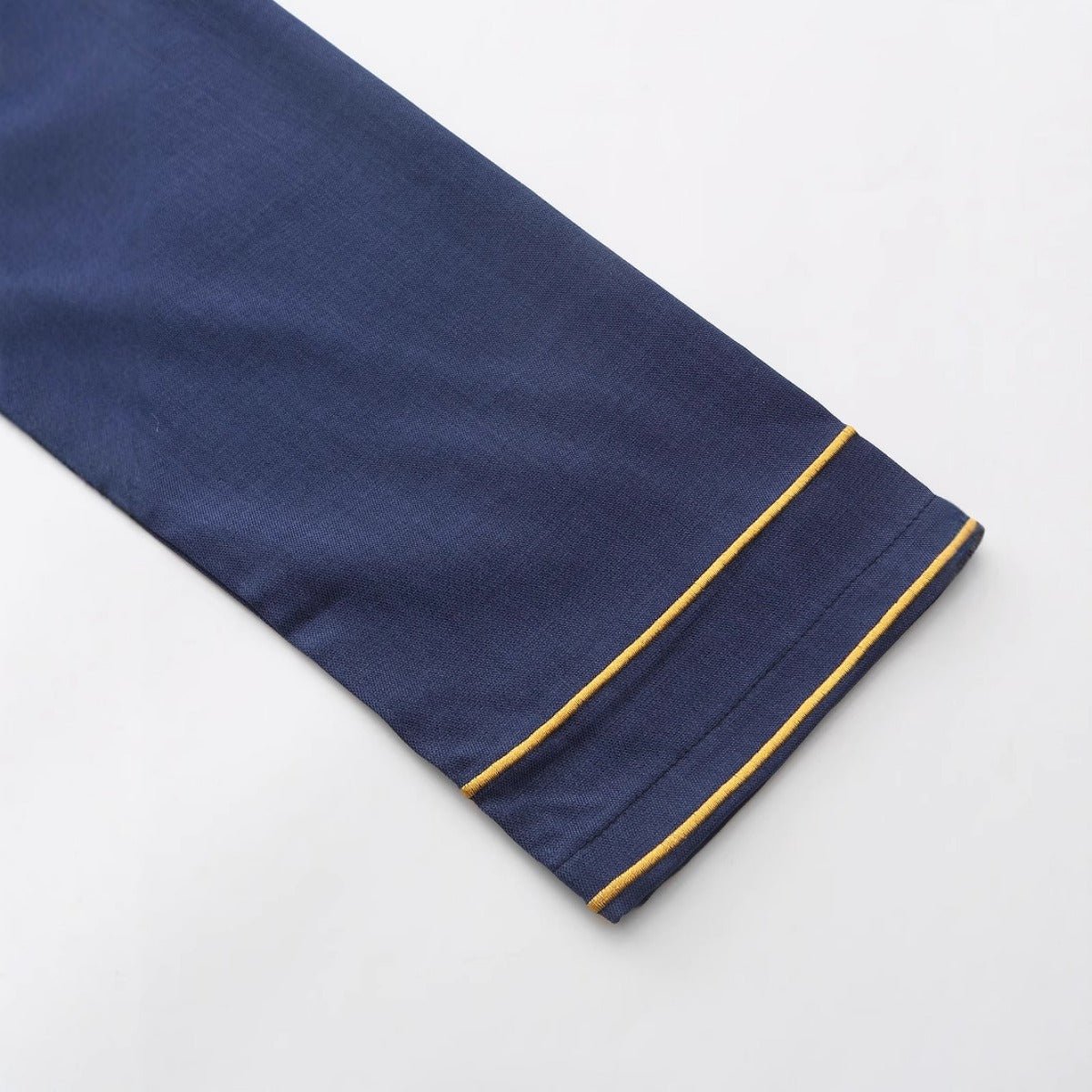 Premium Embroidered Stand Collar Thobe Navy & White Loose Fit Muslim Robe with Gold Stitching - Modest Casual Wear. (MT034) - Mariam's Collection