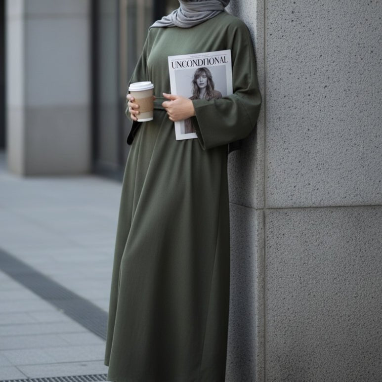 Premium Linen-Look Pullover Abaya with Pockets(MA341)