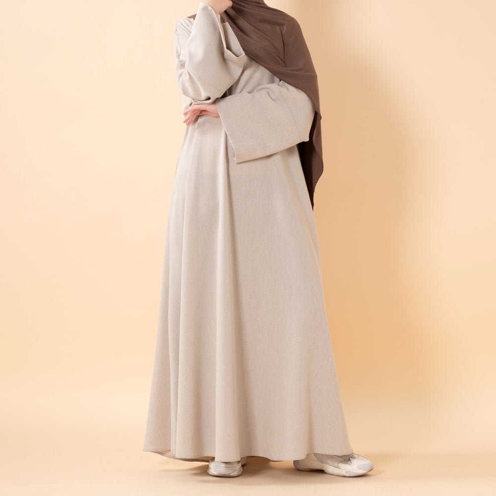 Premium Linen Effect Pullover Abaya with Pockets (MA341) - Mariam's Collection