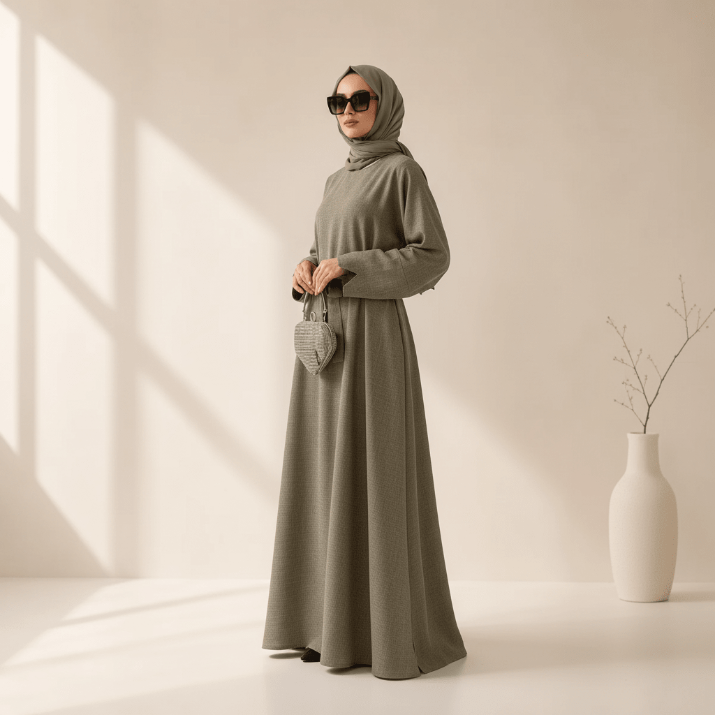 Premium Linen Effect Pullover Abaya with Pockets (MA341) - abaya - Mariam's Collection