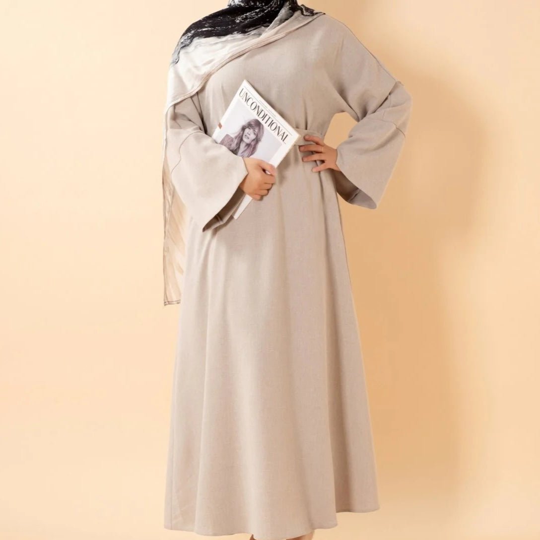 Premium Linen - Look Pullover Abaya with Pockets(MA341) - Mariam's Collection