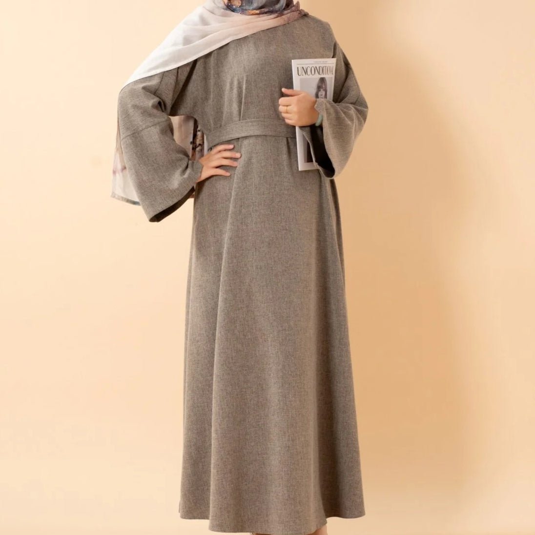 Premium Linen - Look Pullover Abaya with Pockets(MA341) - Mariam's Collection