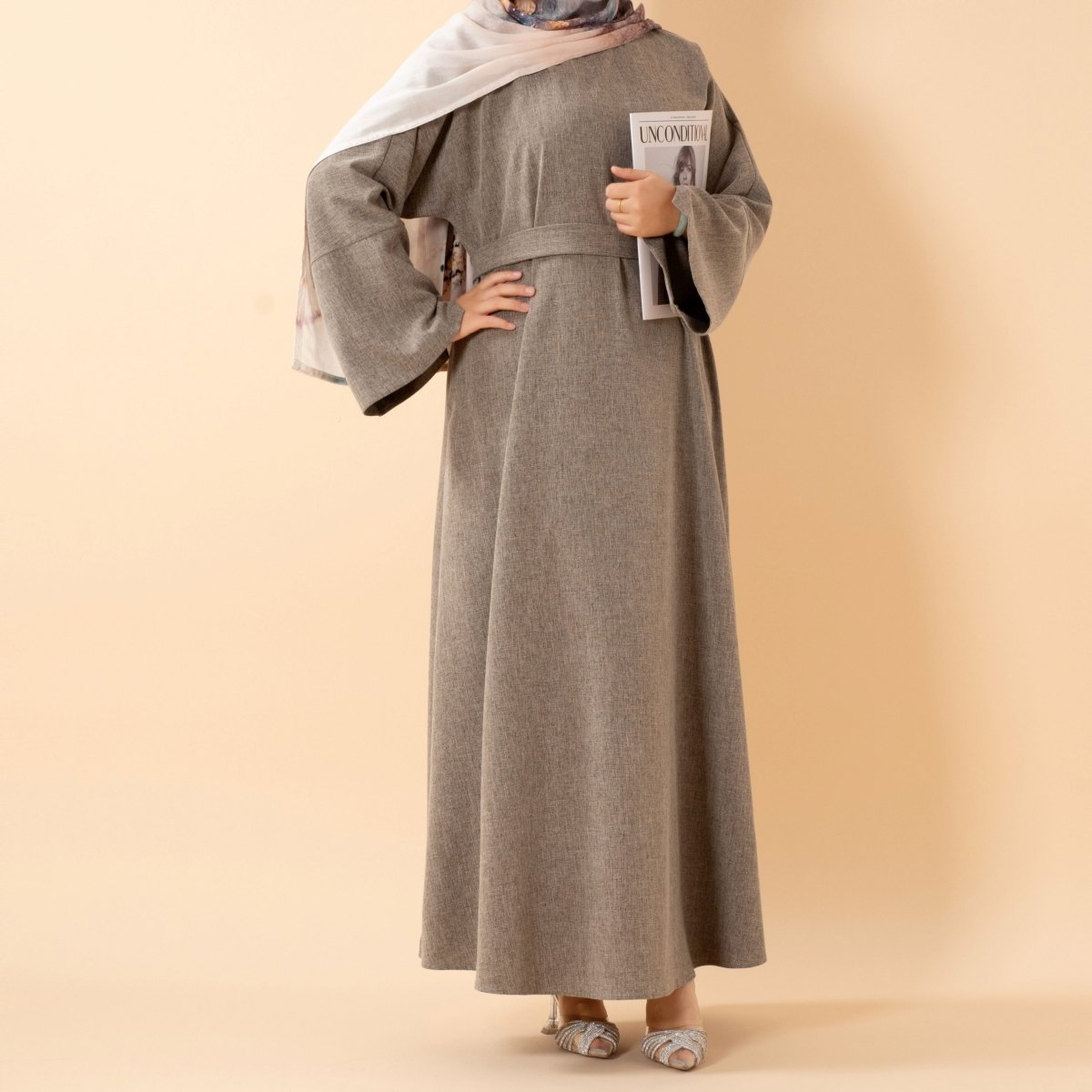 Premium Linen - Look Pullover Abaya with Pockets(MA341) - Mariam's Collection