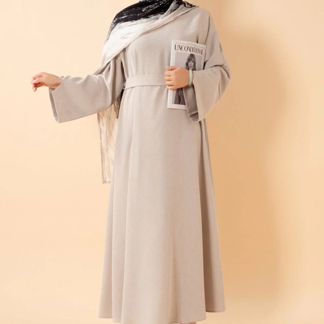 Premium Linen - Look Pullover Abaya with Pockets(MA341) - Mariam's Collection