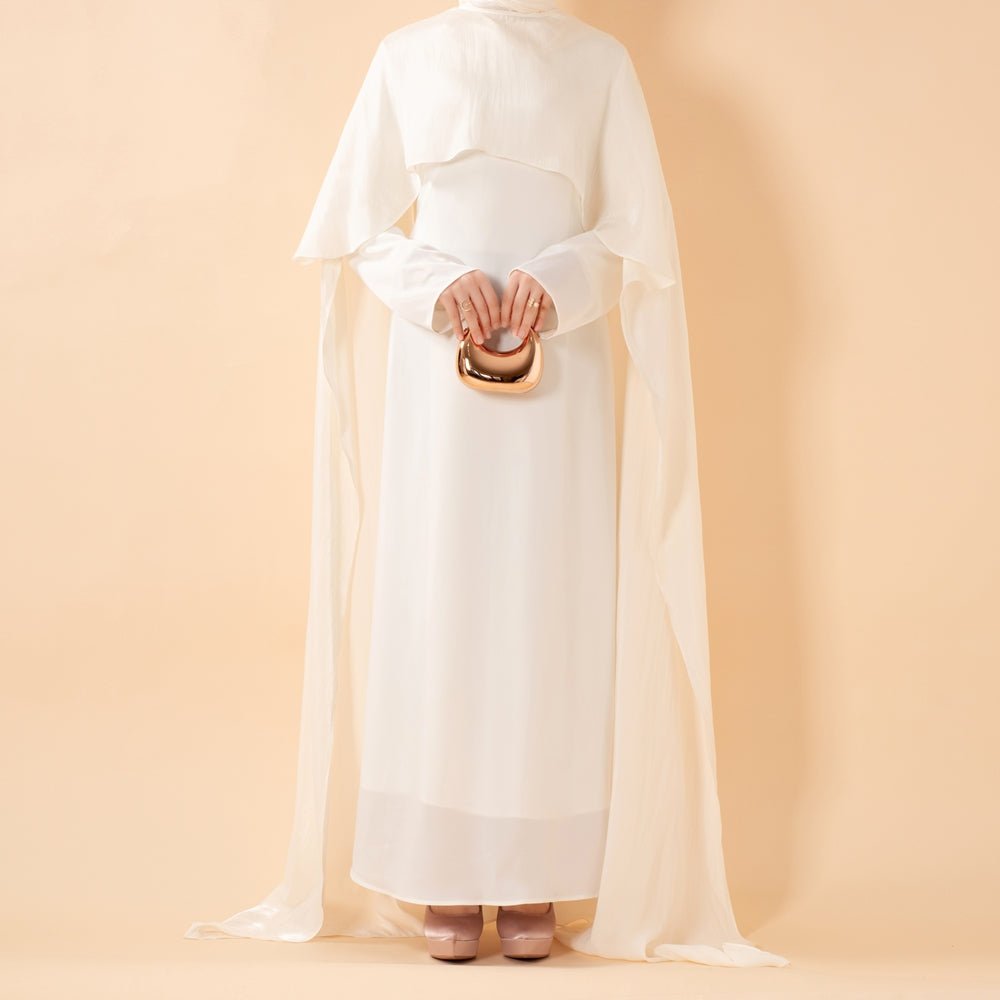 chinese dress ladies Patrizia white cape-design draped tulle maxi dress