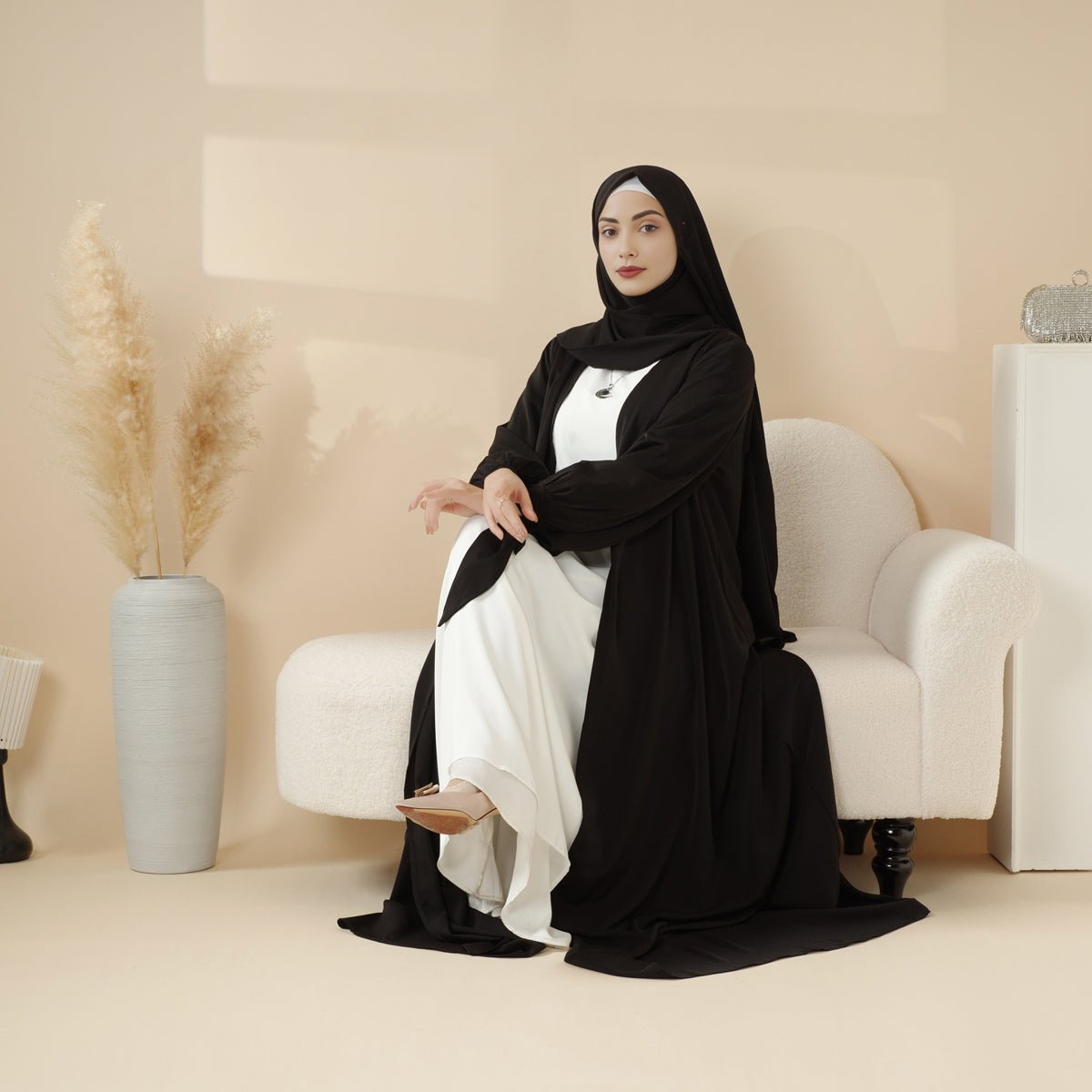 Premium Ribbon 4 - Piece Set Open Abaya (MOA105) - Mariam's Collection