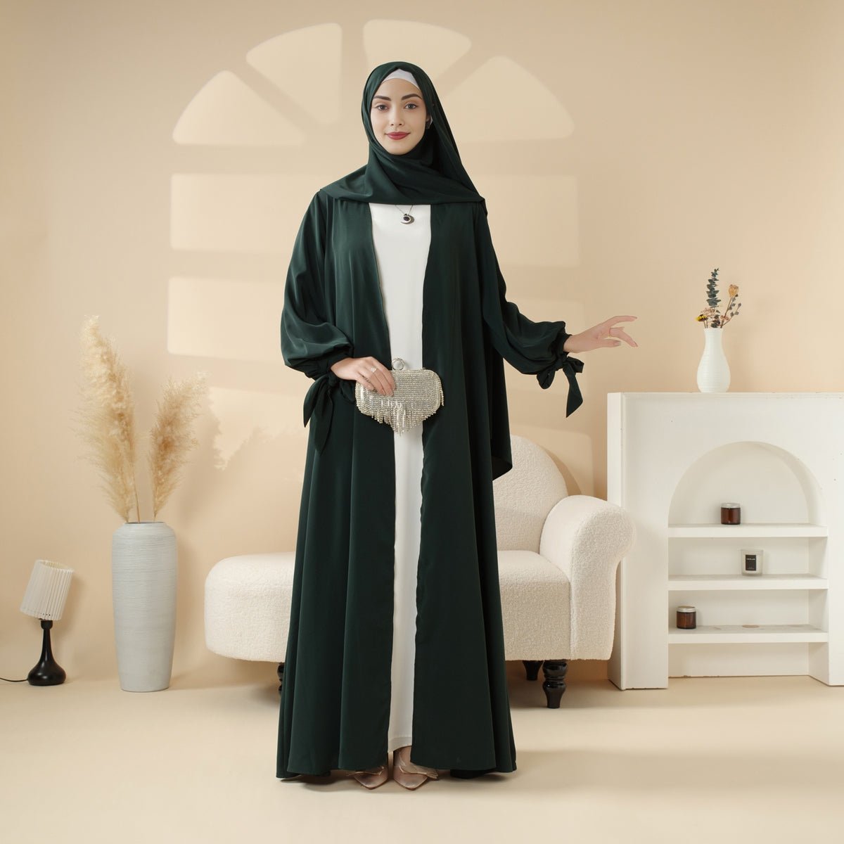 Premium Ribbon 4 - Piece Set Open Abaya (MOA105) - Mariam's Collection