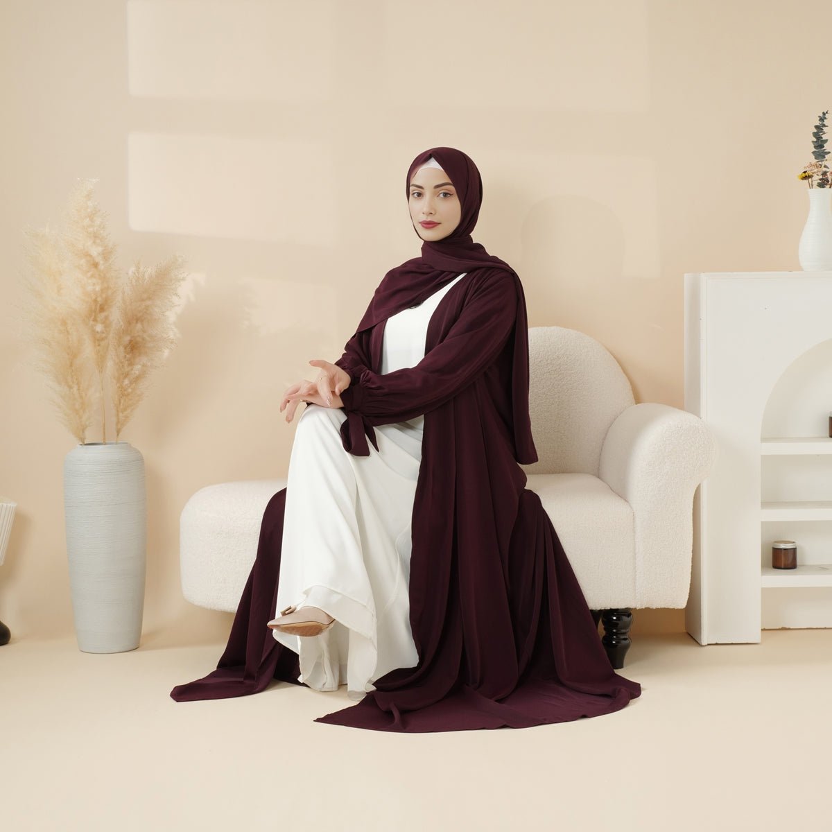 Premium Ribbon 4 - Piece Set Open Abaya (MOA105) - Mariam's Collection