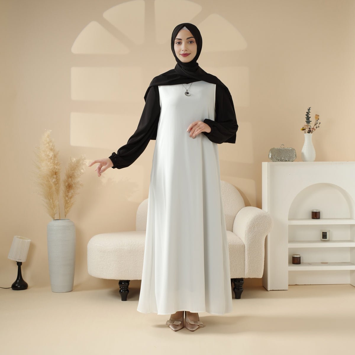 Premium Ribbon Sleeve Abaya: An Elegant Four - piece Abaya Set (MOA105) - Mariam's Collection