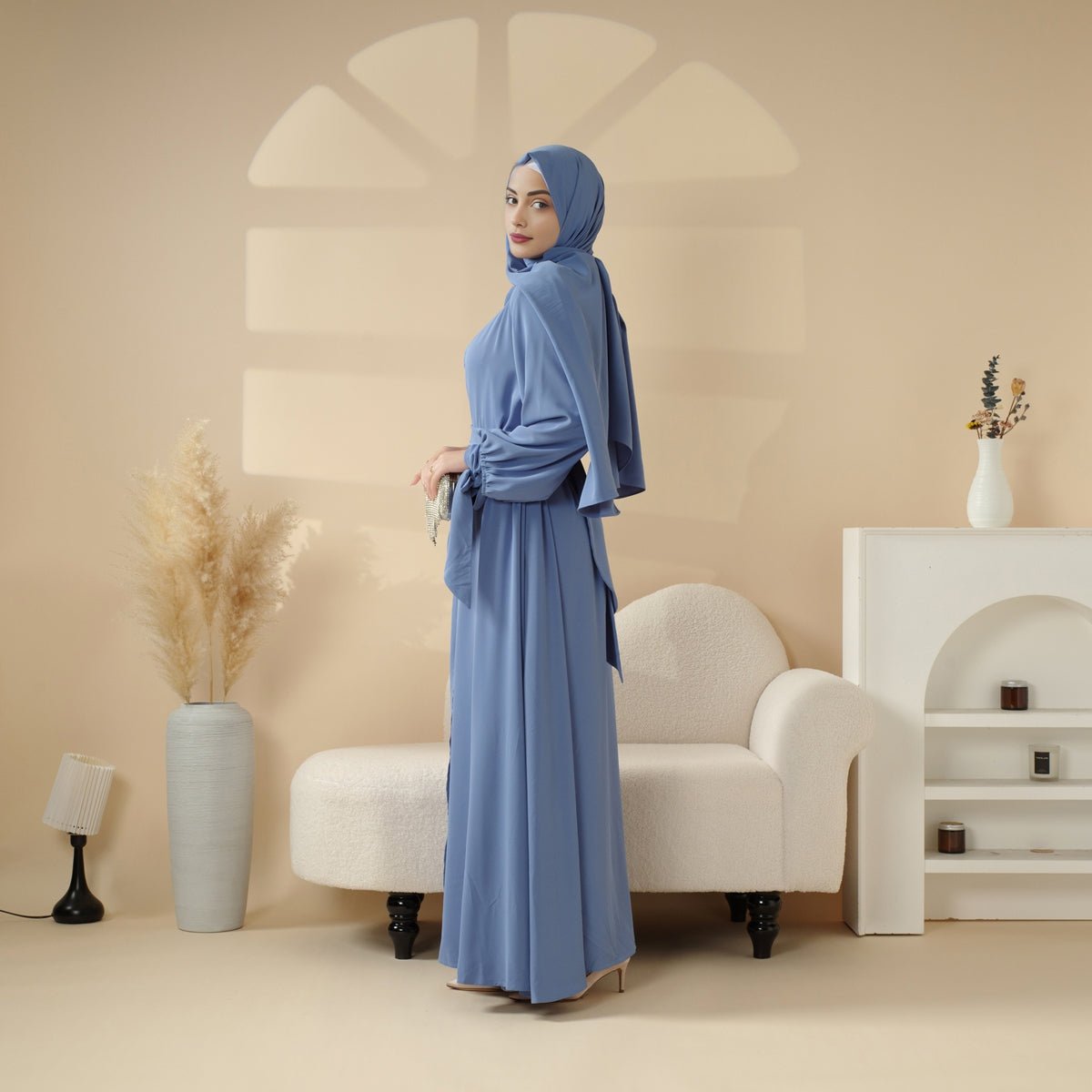 Premium Ribbon Sleeve Abaya: An Elegant Four - piece Abaya Set (MOA105) - Mariam's Collection