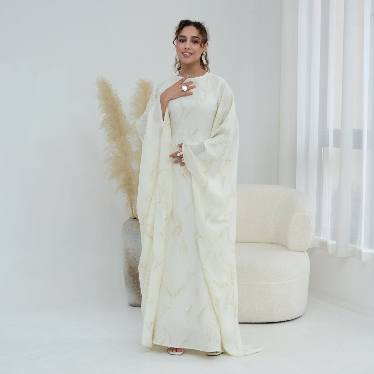 Back zip detail on gold print batwing sleeve maxi dress