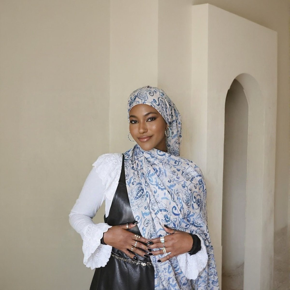 Printed Cotton Hijab Scarf | Soft Breathable Long Headscarf(MH201) - Mariam's Collection