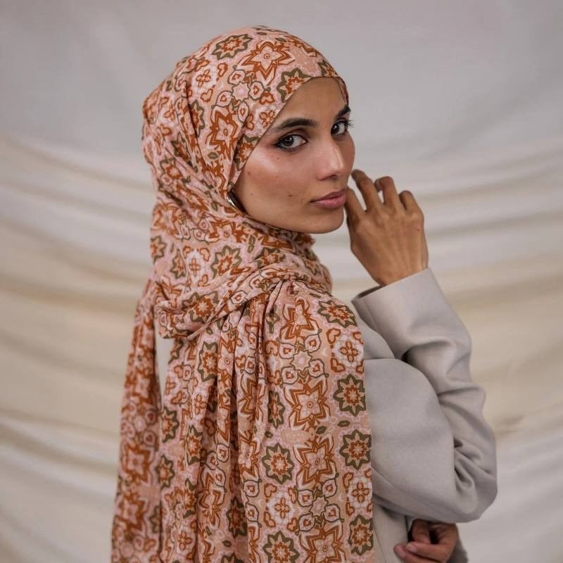 Printed Cotton Hijab Scarf | Soft Breathable Long Headscarf(MH201) - Mariam's Collection