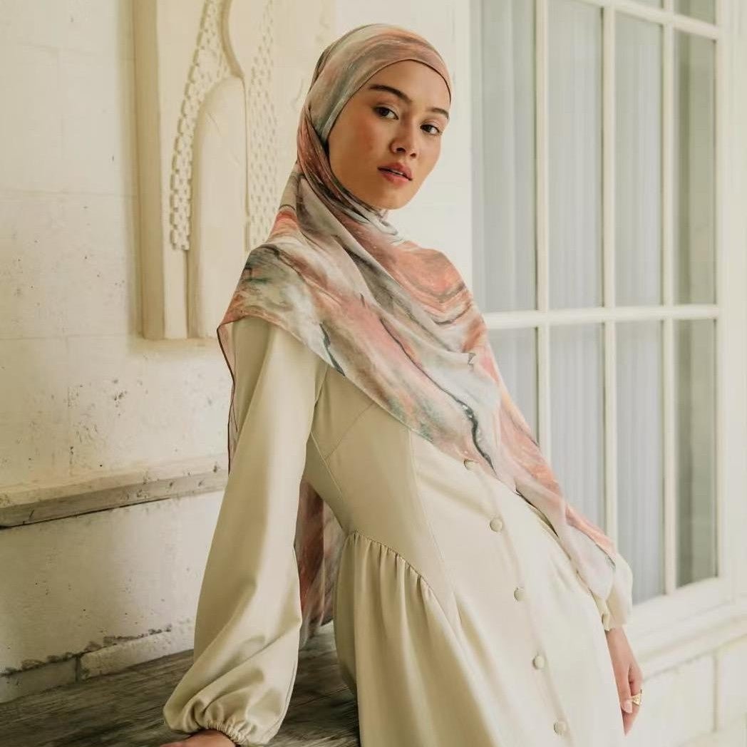 Printed Cotton Hijab Scarf | Soft Breathable Long Headscarf(MH201) - Mariam's Collection