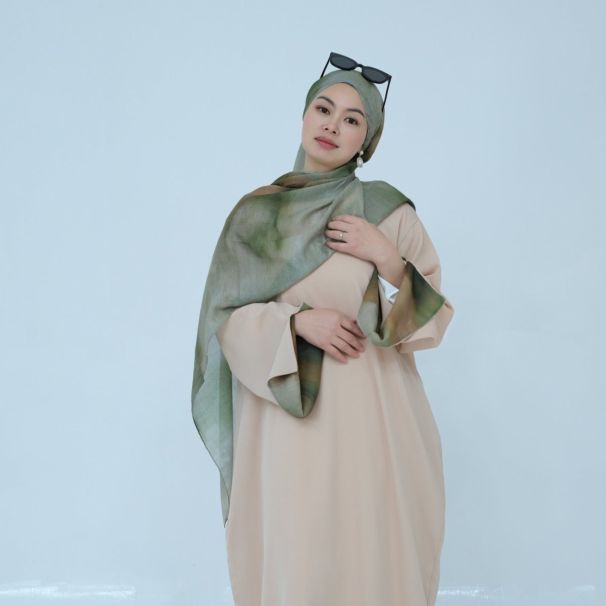 Printed Cuff Nida Abaya & Hijab Set | Relaxed Pocket Maxi Dress(MA360) - Mariam's Collection